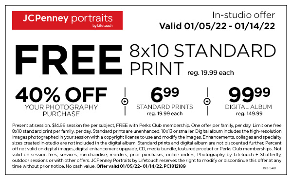 Free 8x10 Standard Print, 40% off your purchase, $6.99 Standard Prints, and a $99.99 Digital Album