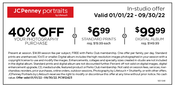 40% off your photo purchase, $6.99 Standard Prints, and a $99.99 Digital Album.